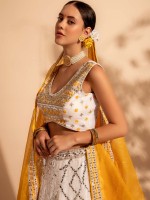 Off White Pure Georgette Readymade Lehenga Choli